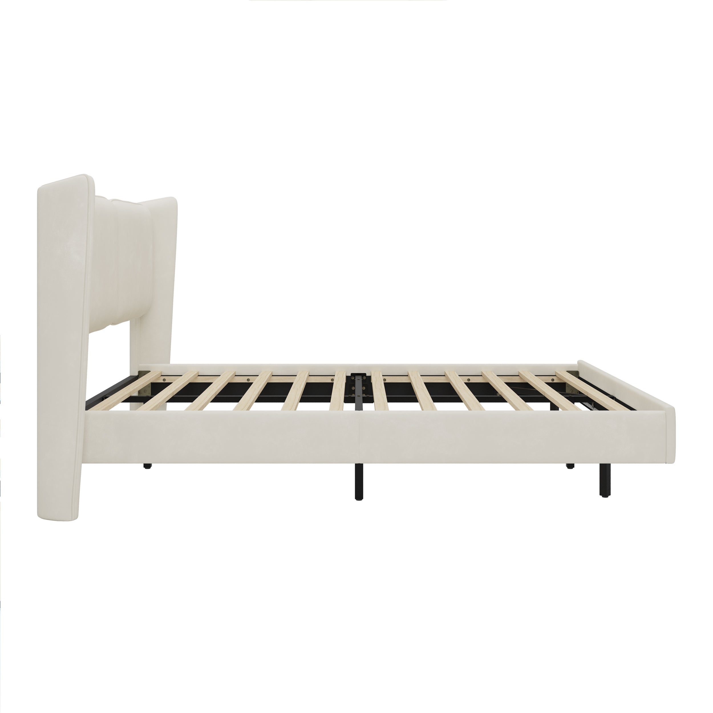 Modern Style Velvet Floating Bed Frame with LED Lights