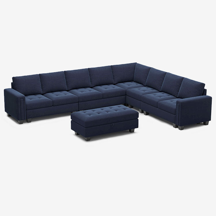 Belffin 8 Seats Modular Velvet Tufted Corner Sofa with Storage Ottoman