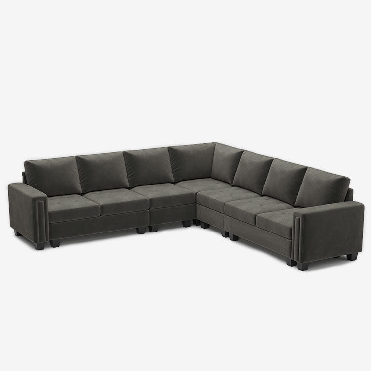 Belffin Modular Sofa - 7 Seats Velvet Tufted Corner Sofa