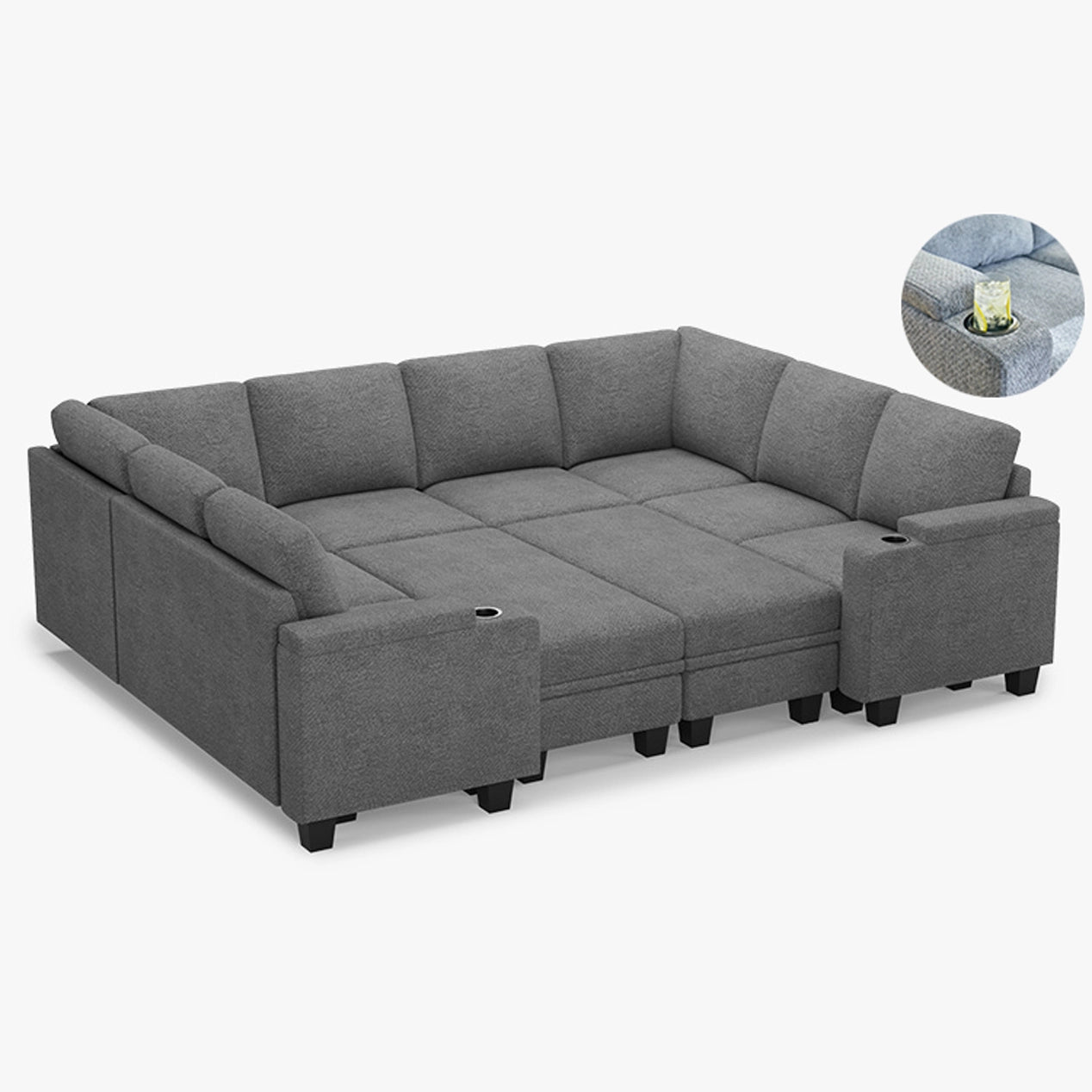 Vesper Modular 8 Seater Modular Chenille Pull-out Sleeper Sofa with Storage Seats