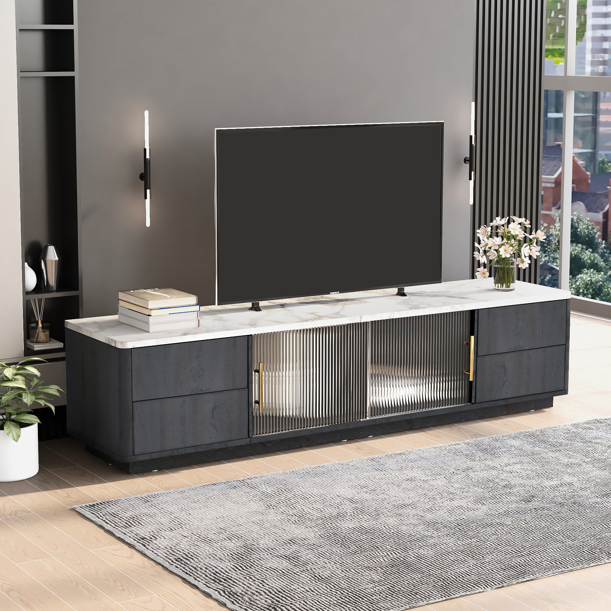 Luxe Black Marble TV Stand