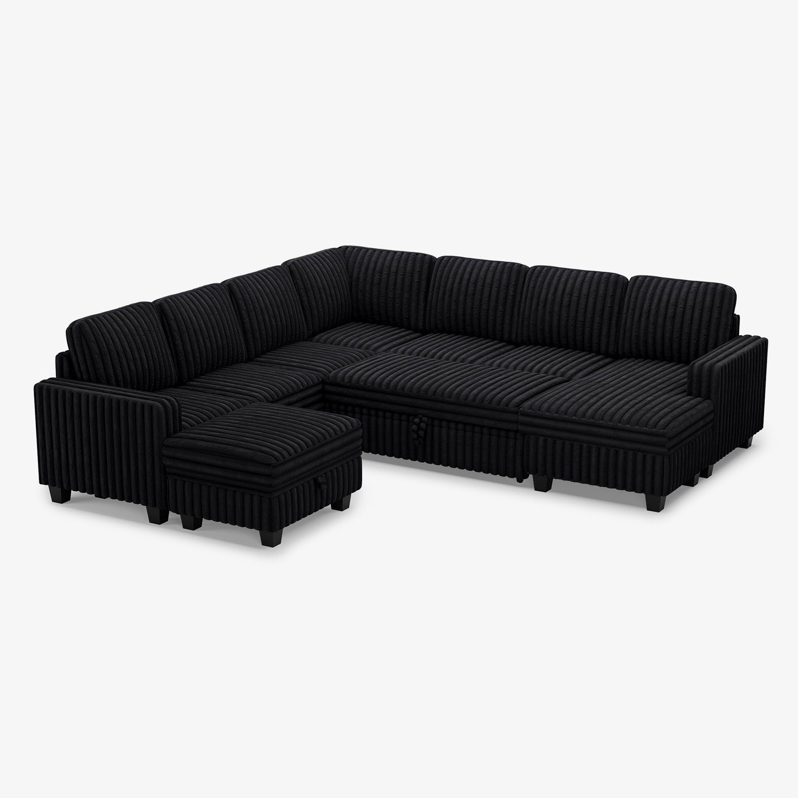Plume 7 Seats Modular Faux Rabbit Fur Corduroy Pull-out Sleeper Sofa with Storage Seats and Chaise