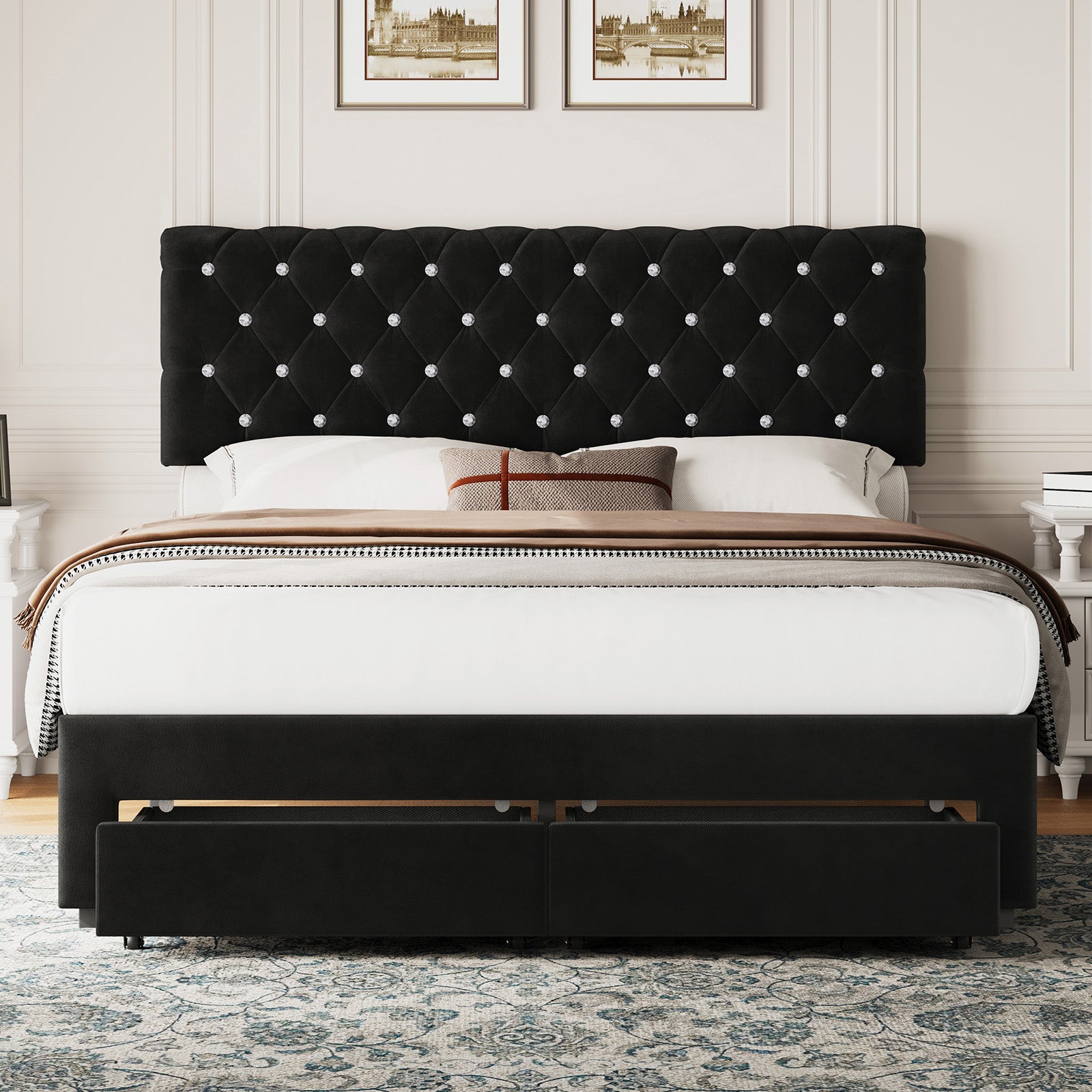 Diamond Tufted Bed With Adjustable Bedhead
