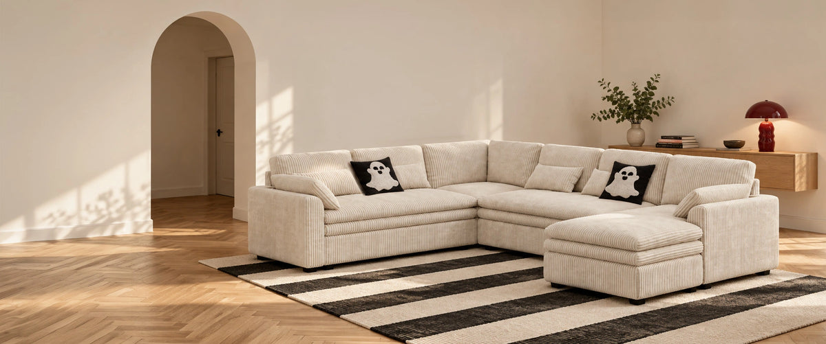 Belffin-cream-white-corduroy-modular-sectional-sofa-with-chaise-in-modern-living-room