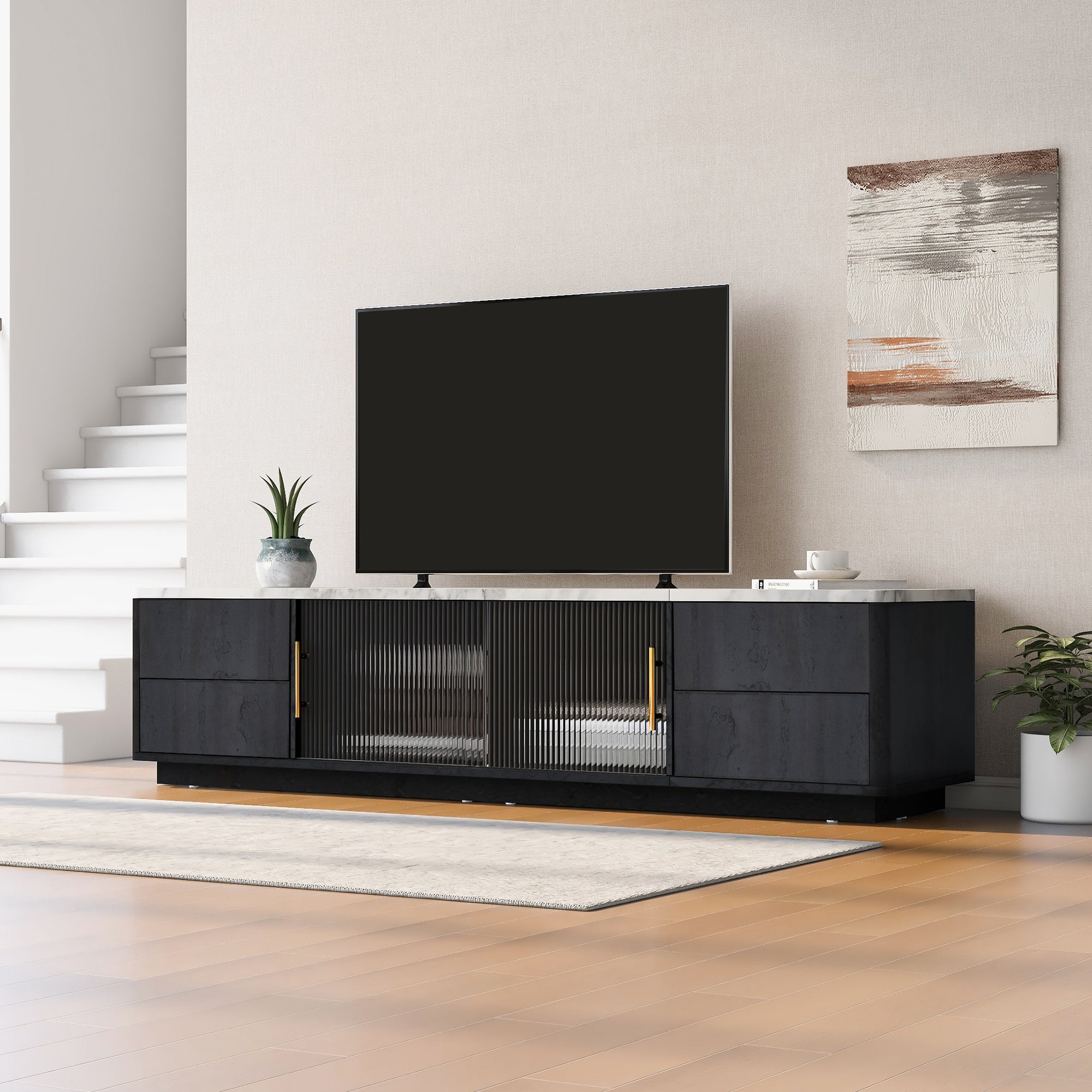 Luxe Black Marble TV Stand