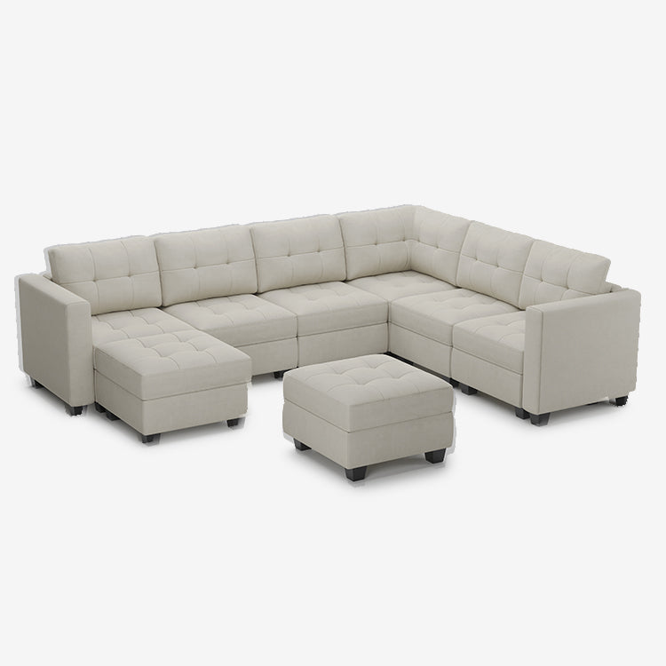 Belffin Modular Sofa - 7 Seats + 9 Sides Velvet Tufted Sofa With ...