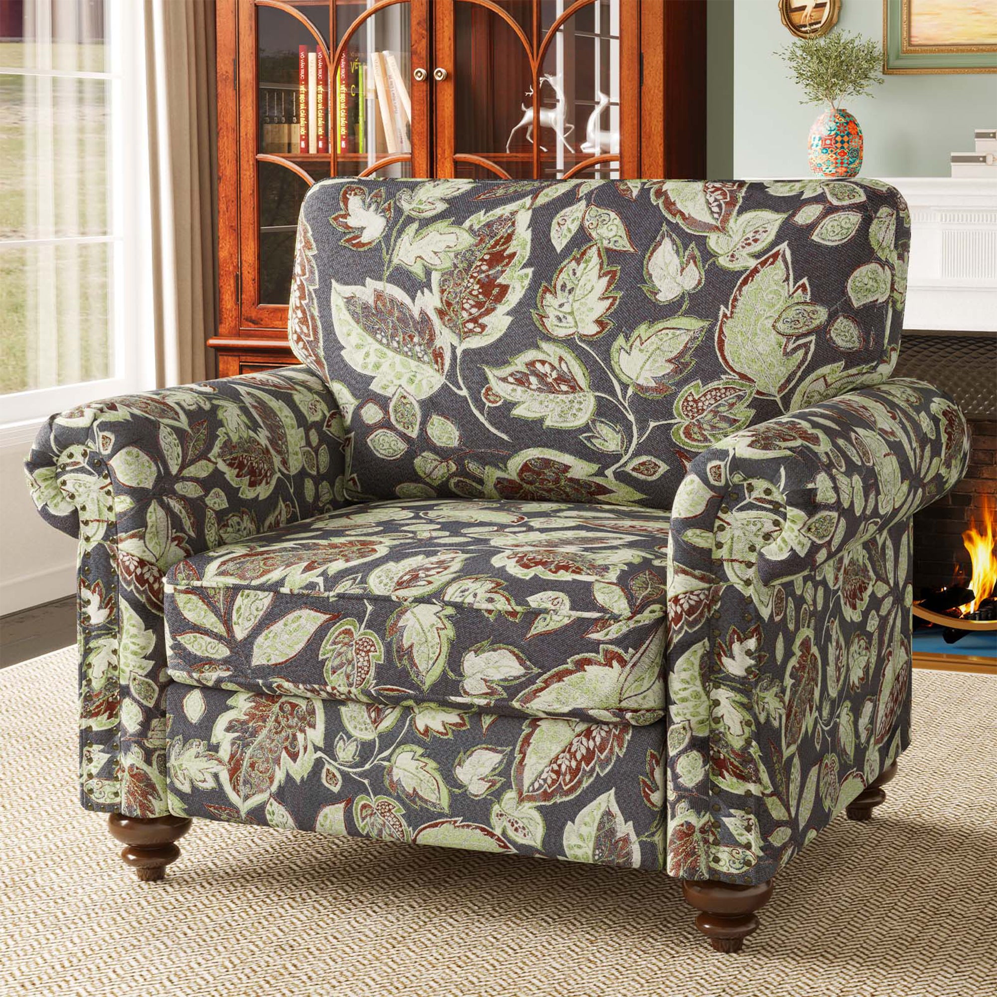 Miroa Vintage Floral-patterned Accent Armchair