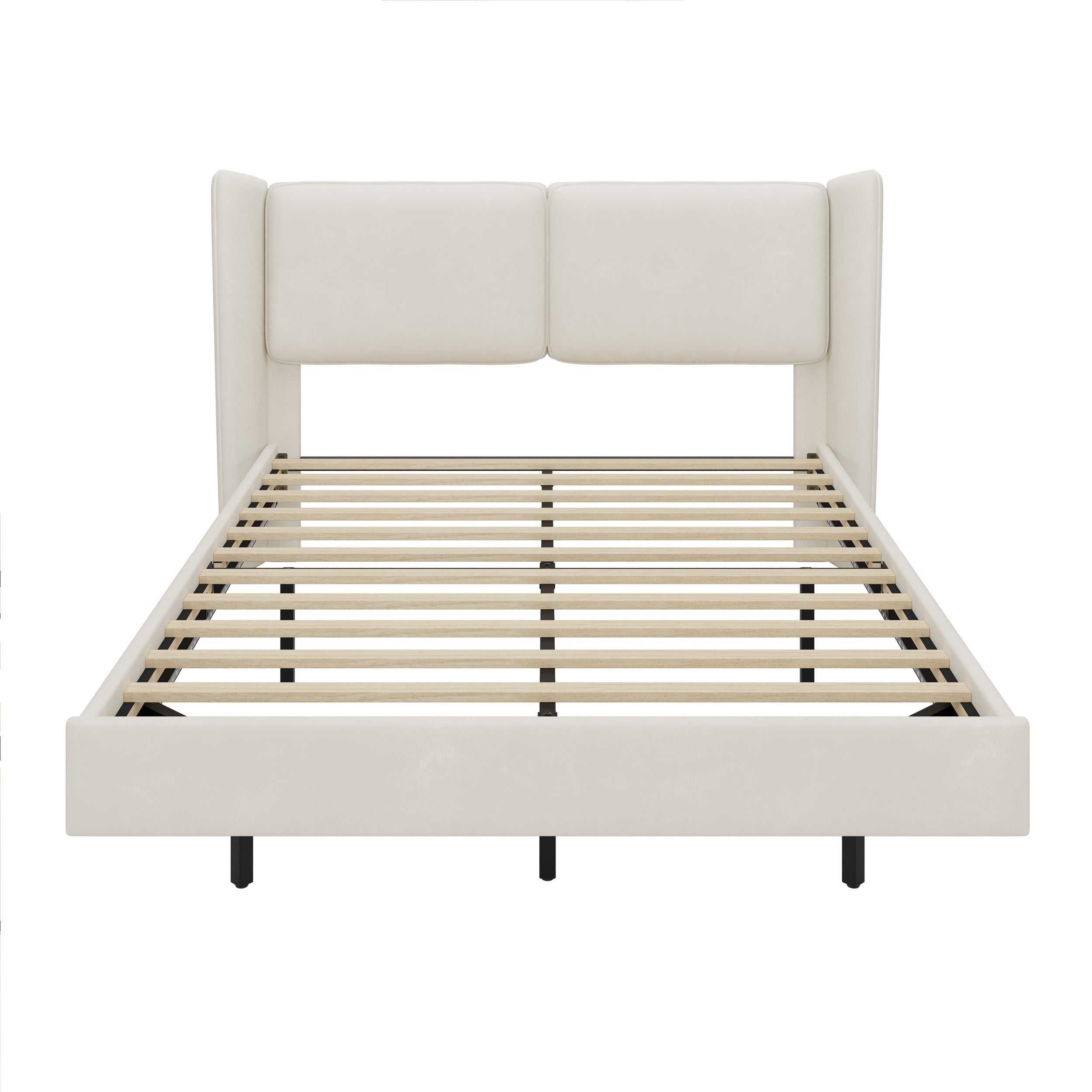 Modern Style Velvet Floating Bed Frame with LED Lights