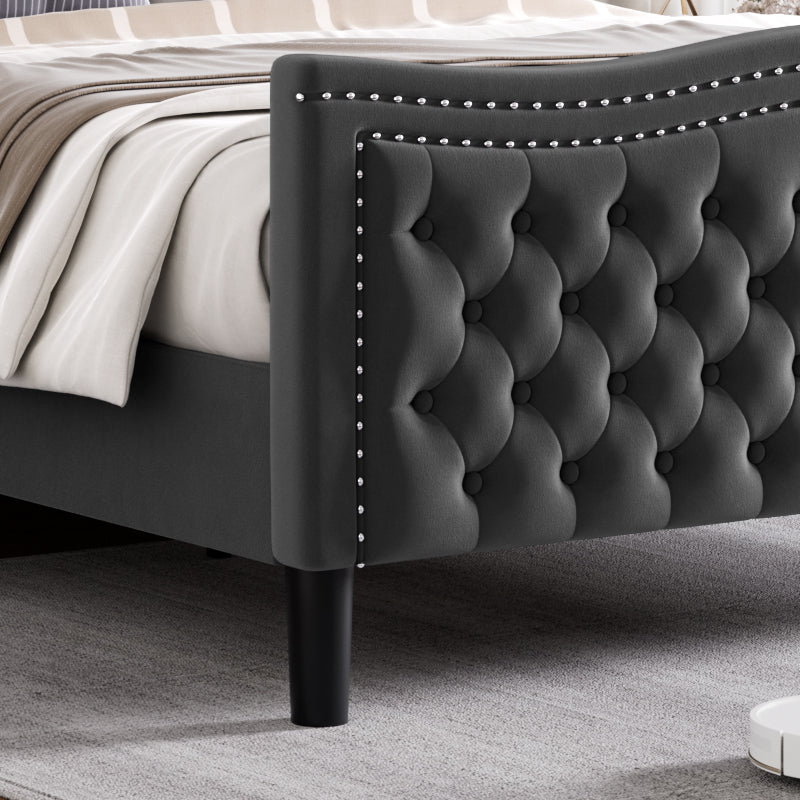 Lift Up Velvet Tufted Bed