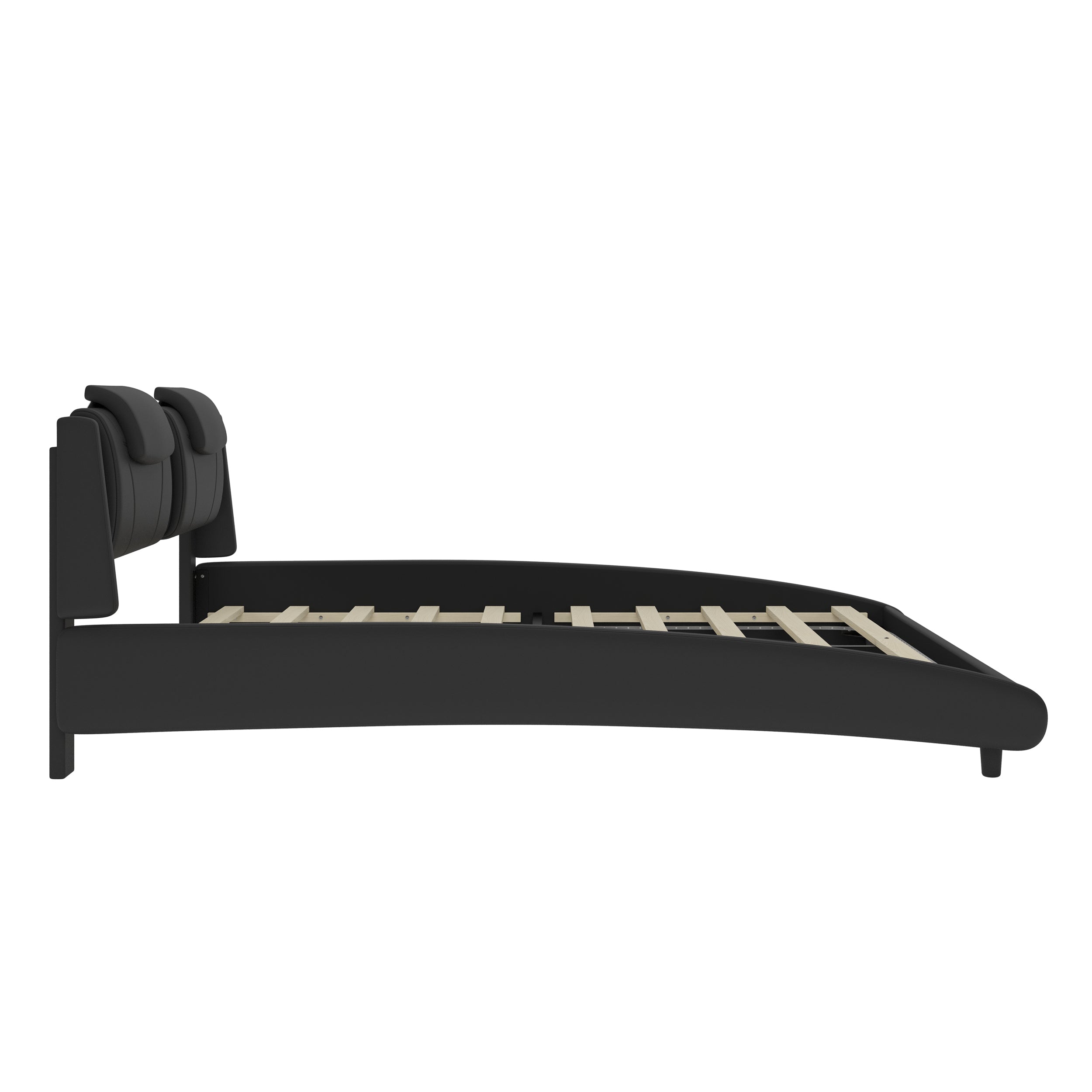 Modern Style Faux Leather Upholstered Platform Bed Frame with LED Light and Adjustable Headboard