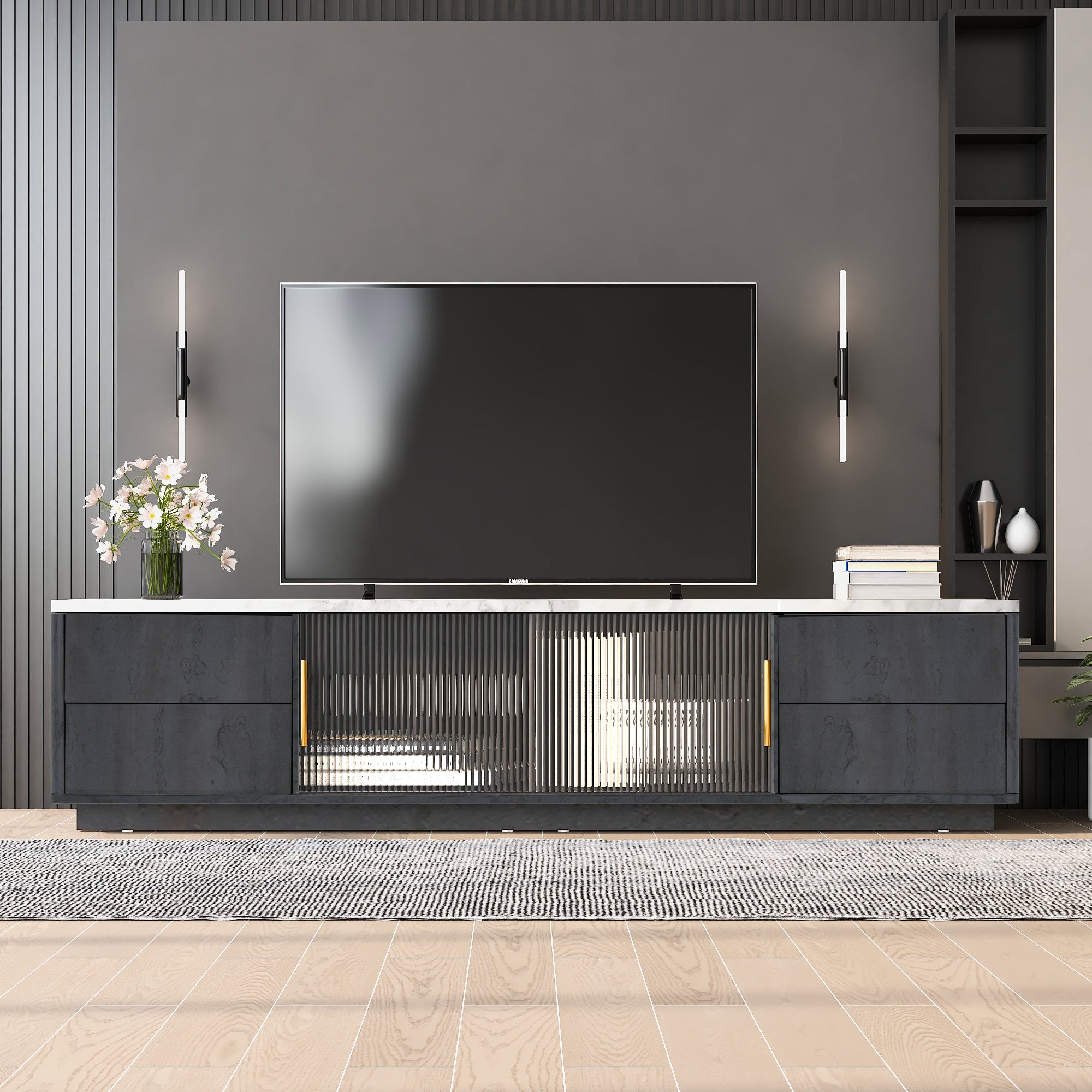 Luxe Black Marble TV Stand