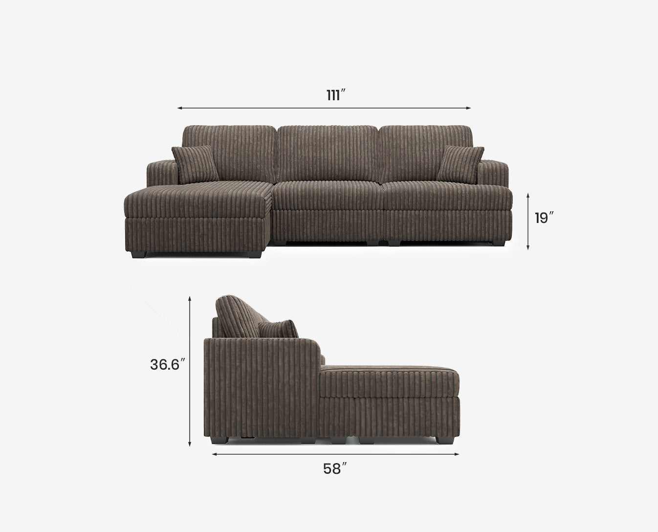 Belffin 3 Seats Oversized Wide-Ribbed Corduroy Sofa