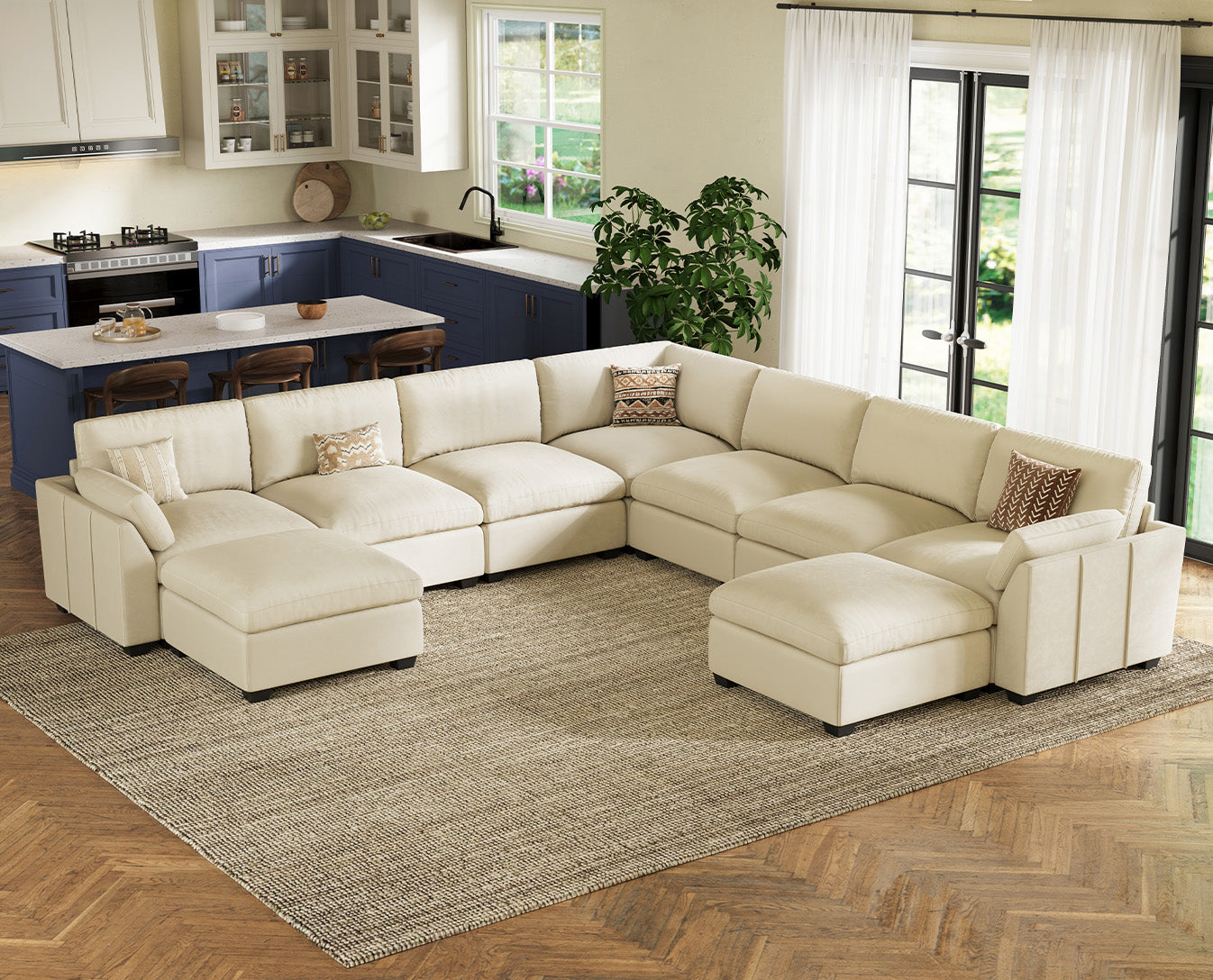 Uteeran Modular Oversized Velvet 7 Seats Cloud Sofa
