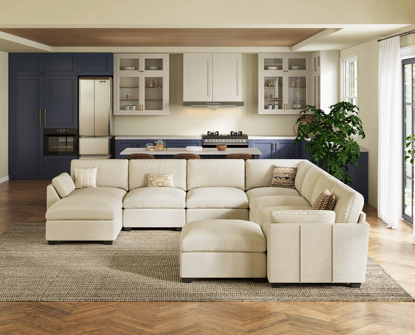 Uteeran Modular Oversized Velvet 7 Seats Cloud Sofa