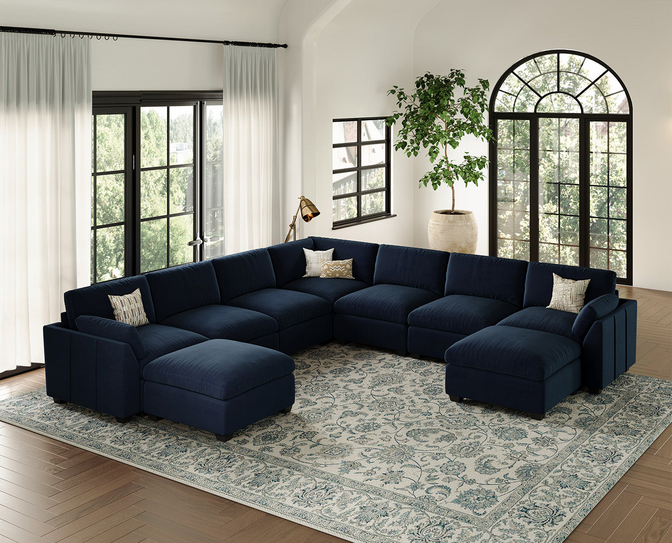 Uteeran Modular Oversized Velvet 7 Seats Cloud Sofa