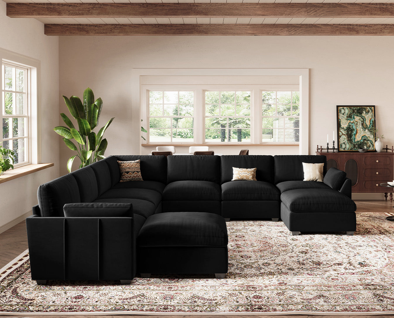 Uteeran Modular Oversized Velvet 7 Seats Cloud Sofa