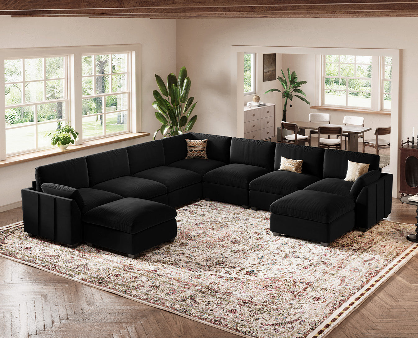 Uteeran Modular Oversized Velvet 7 Seats Cloud Sofa