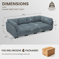 Bluish-Grey-/-Terry-5-Seat-Sleeper-Sofa-dimension