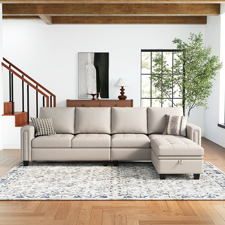 Belffin 4 Seats Sectional Faux Leather Sofa with Chaise