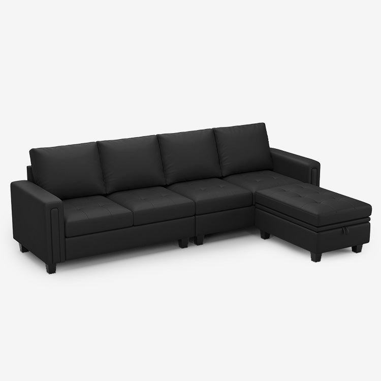 Belffin 4 Seats Sectional Faux Leather Sofa with Chaise