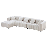 Cosmic-Latte-/-Velvet-5-Seat-Left-Chaise-Sectional