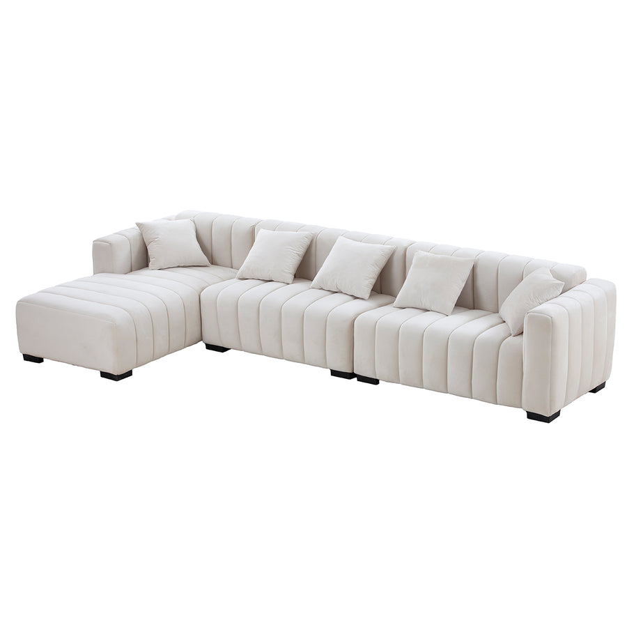 Cosmic-Latte-/-Velvet-5-Seat-Left-Chaise-Sectional