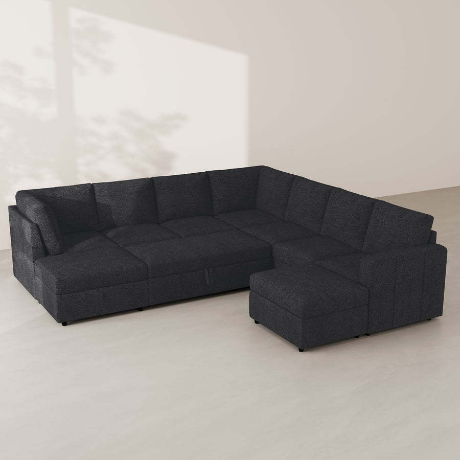 Graphite-Grey-/-Chenille-9-Seat-U-Shaped-Pullout-Sectional
