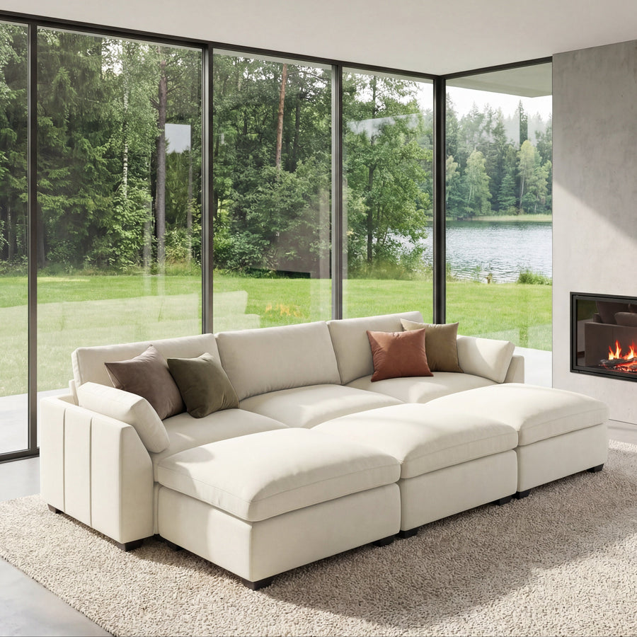 Cosmic-Latte-/-Velvet-6-Seat-Open-Pit-Sectional