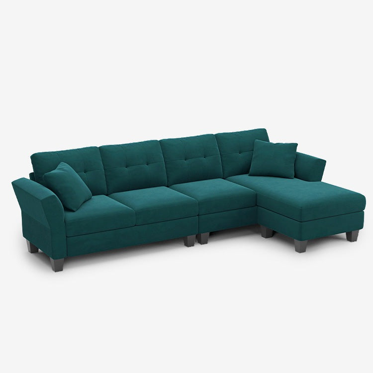 Belffin 4 Seats Sectional Velvet Sofa with Chaise