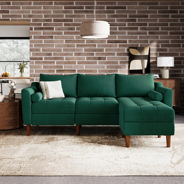 Belffin 3 Seats Sectional Velvet Tufted Sofa with Chaise