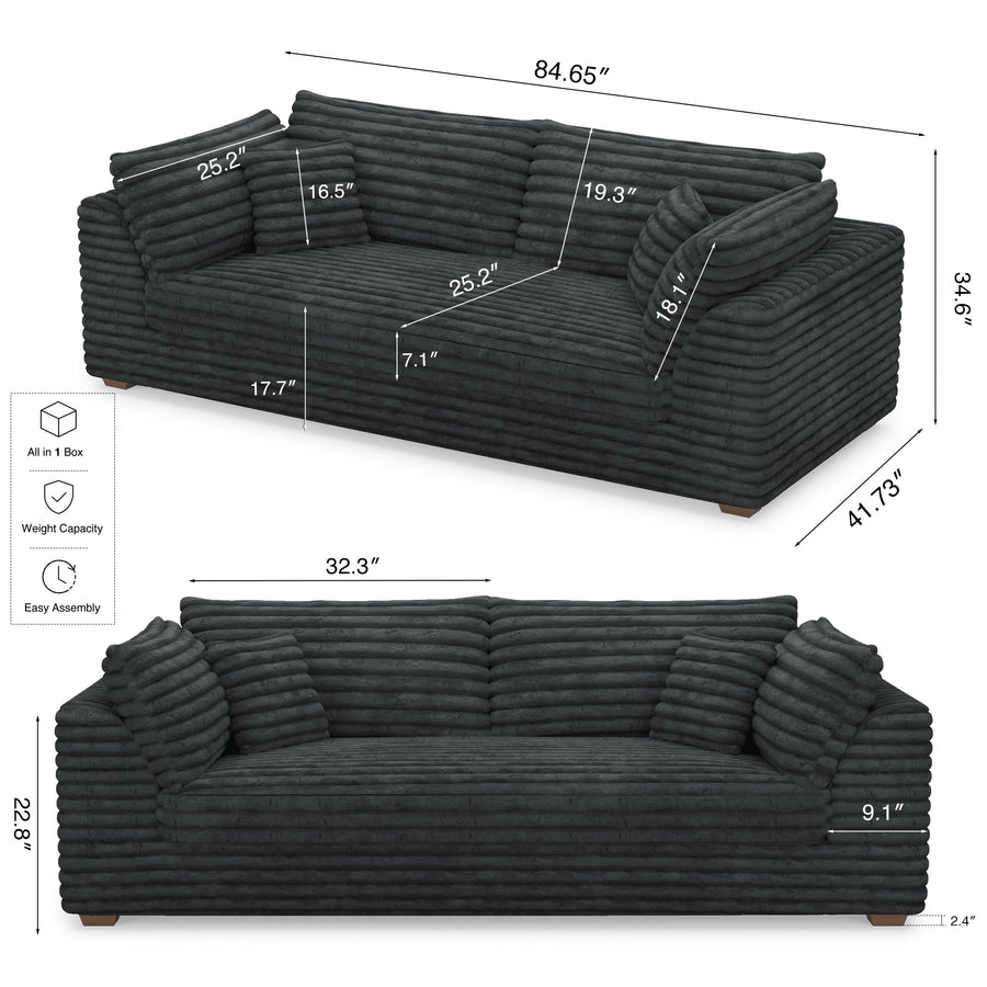 Dark-Grey-/-Faux-Rabbit-Fur-Corduroy-Loveseat