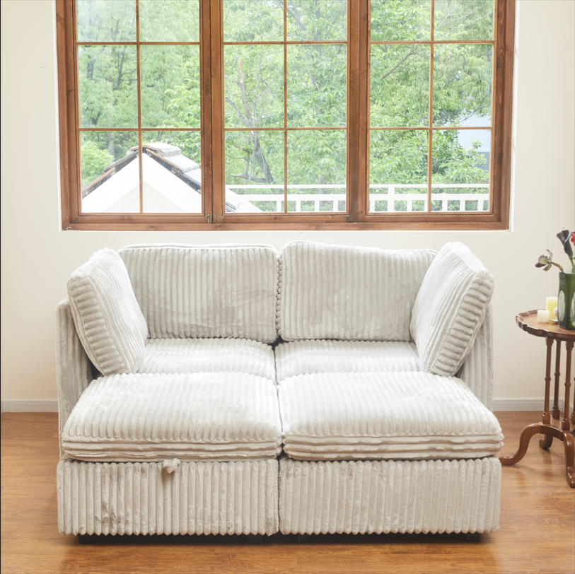 Belffin 4 Seats + 4 Sides Oversized Modular Sleeper Wide-Ribbed Corduroy Sofa with Large Storage Seat