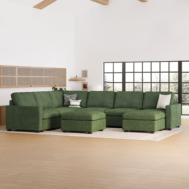 Belffin 7 Seats + 9 Sides Oversized Modular Wide-Ribbed Corduroy Sofa with Large Storage Ottoman