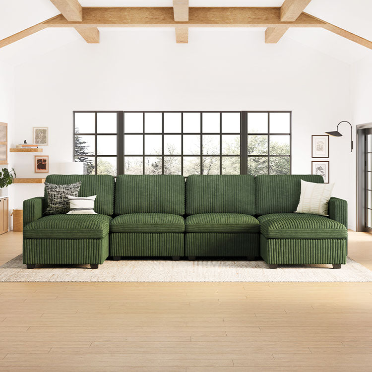 Belffin 6 Seats + 6 Sides Oversized Modular Wide-Ribbed Corduroy Sofa with Large Storage Seat