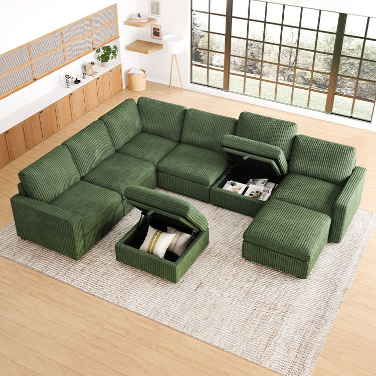 Belffin 7 Seats + 9 Sides Oversized Modular Wide-Ribbed Corduroy Sofa with Large Storage Ottoman