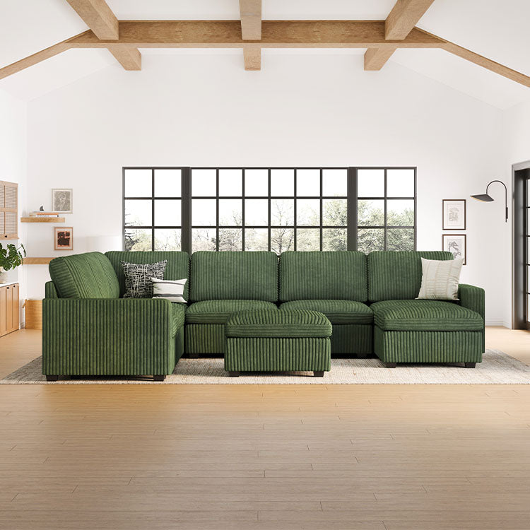 Belffin 7 Seats + 9 Sides Oversized Modular Wide-Ribbed Corduroy Sofa with Large Storage Ottoman