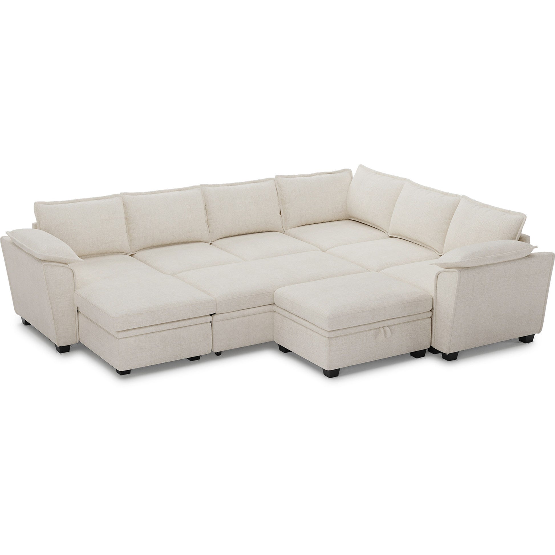 chenille-misty-white-6-Seats-Sectional-with-Ottoman