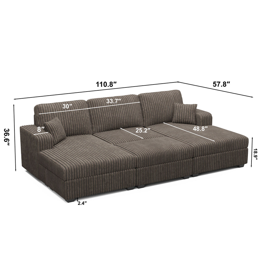 Mink-Brown-/-Corduroy-4-Seat-U-Shaped-Double-Chaise-Pit-Sectional-dimension