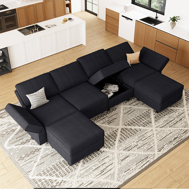 Belffin 6 Seats + 6 Sides Modular Wide Corduroy Sofa with Storage Seat