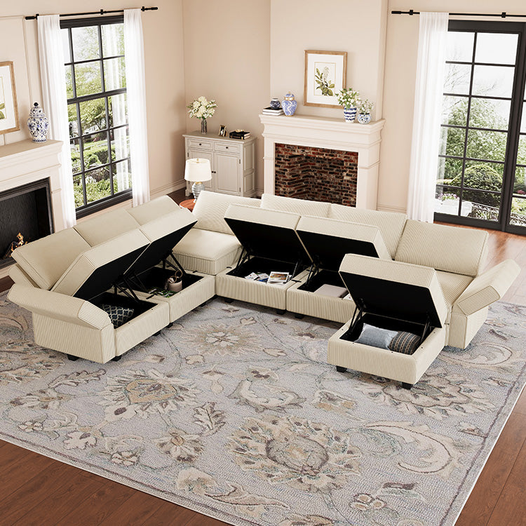 Belffin 7 Seats + 9 Sides Modular Wide Corduroy Sofa with Storage Seat