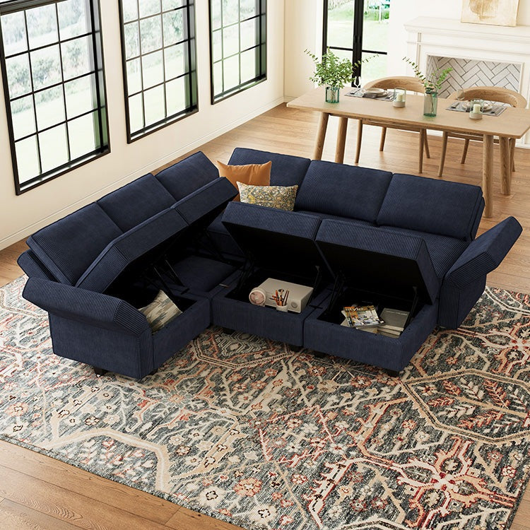 Belffin 7 Seats + 8 Sides Modular Wide Corduroy Sofa with Storage Seat