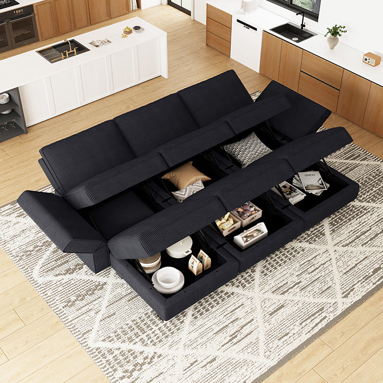 Belffin 6 Seats + 5 Sides Modular Wide Corduroy Sleeper Sofa with Storage Seat