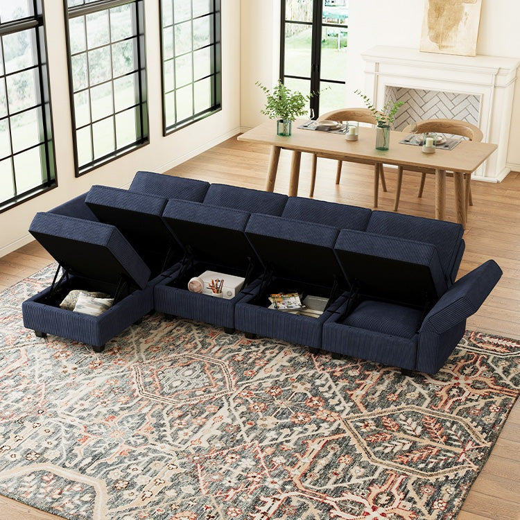 Belffin 4 Seats + 6 Sides Modular Wide Corduroy Sofa with Storage Seat