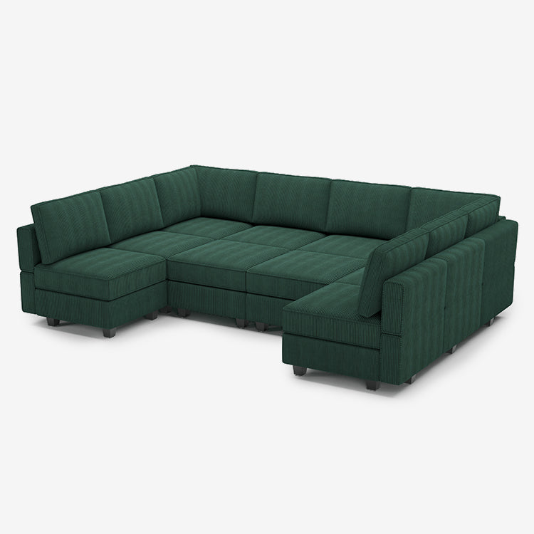 Belffin 10 Seats + 10 Sides Modular Wide Corduroy Sleeper Sofa with Storage Seat