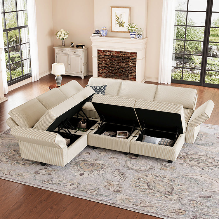 Belffin 7 Seats + 8 Sides Modular Wide Corduroy Sofa with Storage Seat