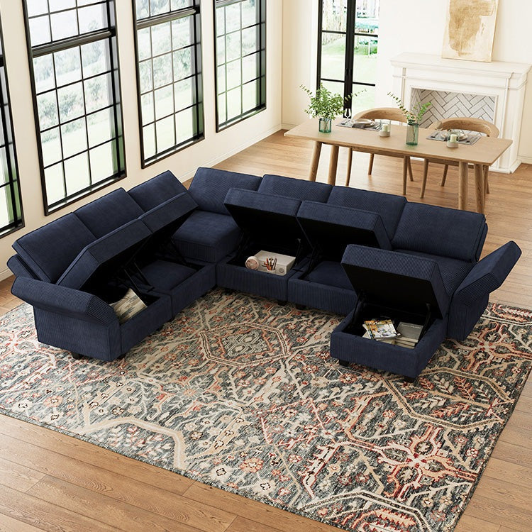 Belffin 7 Seats + 9 Sides Modular Wide Corduroy Sofa with Storage Seat