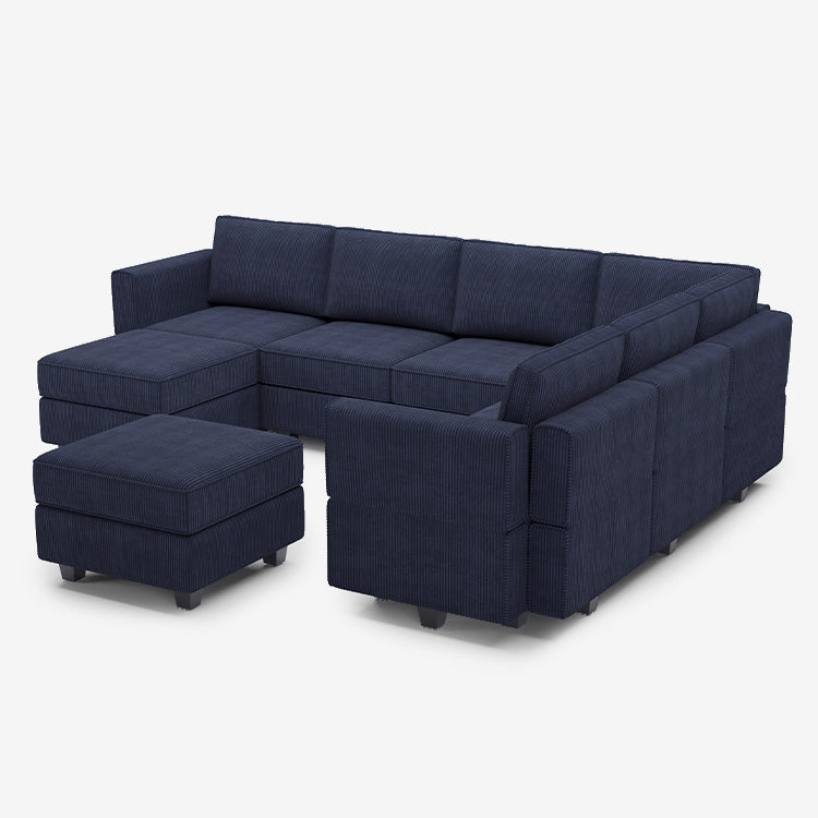 Belffin 7 Seats + 9 Sides Modular Wide Corduroy Sofa with Storage Ottoman