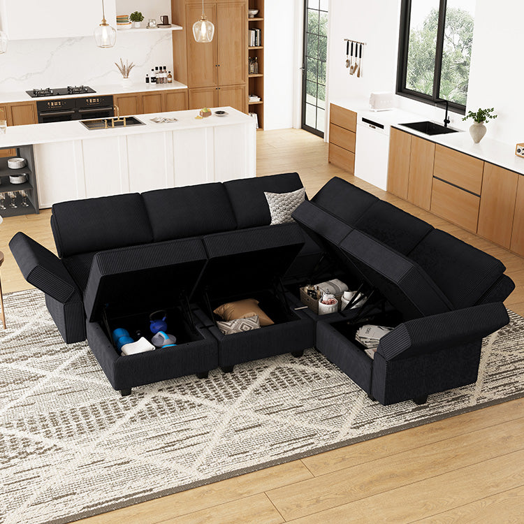 Belffin 7 Seats + 8 Sides Modular Wide Corduroy Sofa with Storage Seat