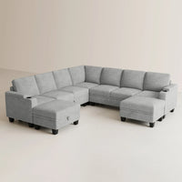 Silver-Grey-/-Chenille-9-Seat-U-Shaped-Sectional-with-Return
