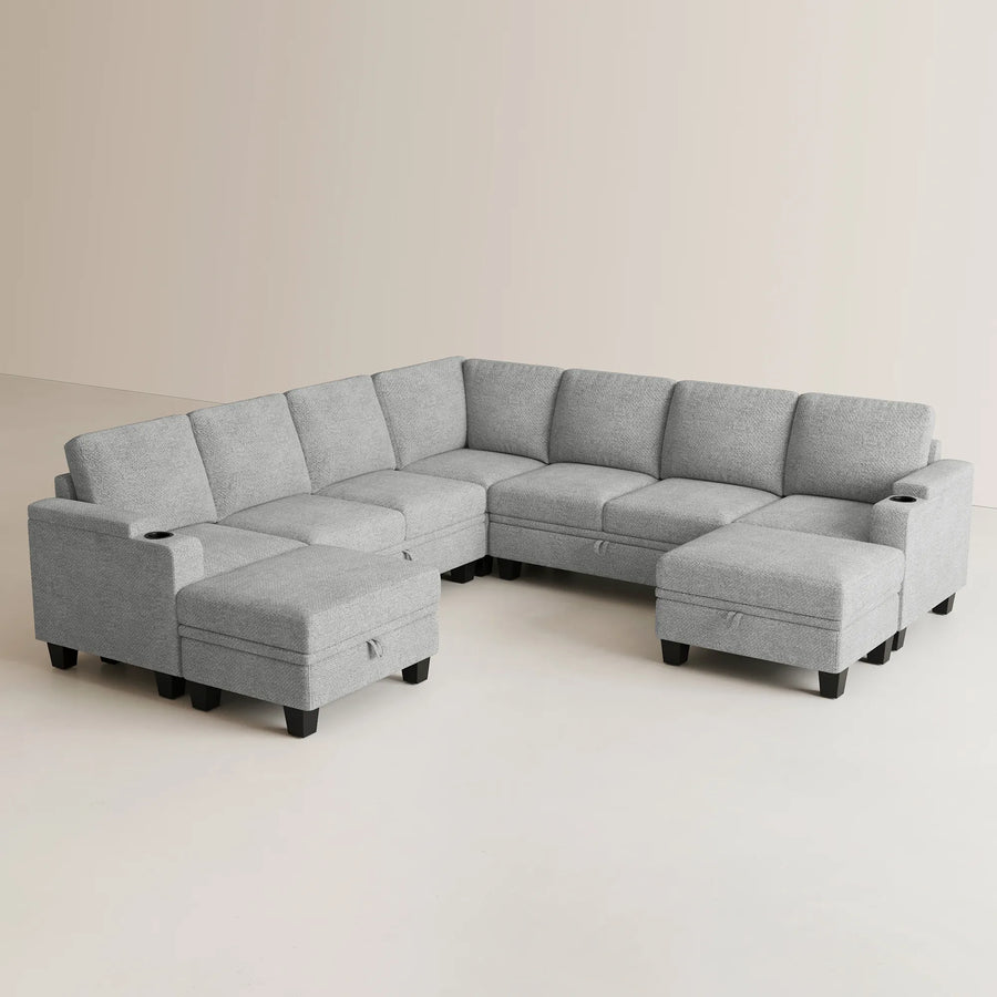 Silver-Grey-/-Chenille-9-Seat-U-Shaped-Sectional-with-Return
